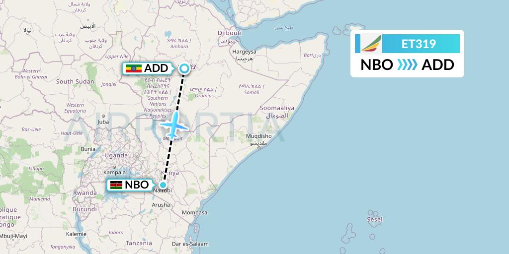 ET319 Ethiopian Airlines Flight Map: Nairobi to Addis Ababa