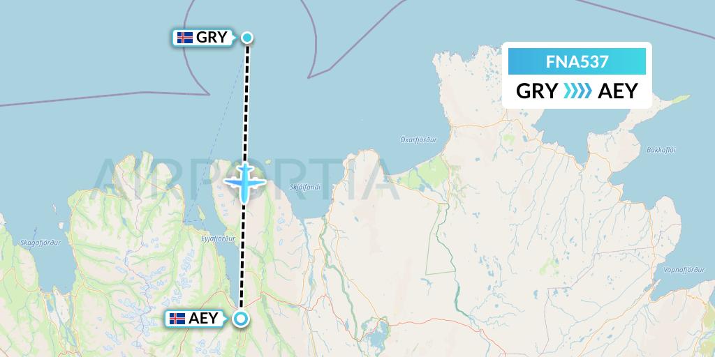 FNA537 Norlandair Flight Map: Grimsey to Akureyri