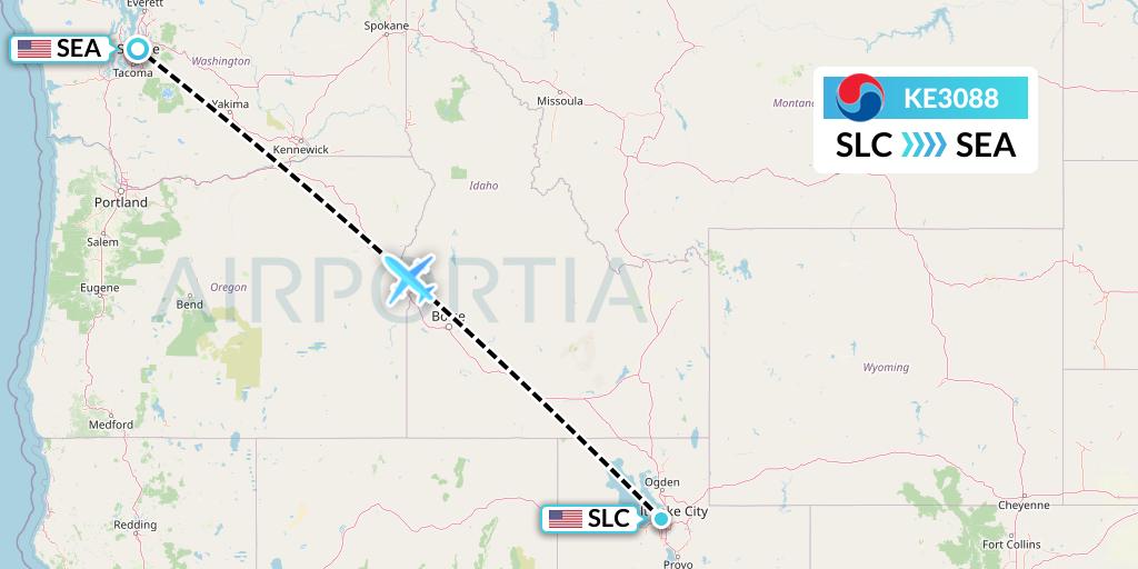 KE3088 Korean Air Flight Map: Salt Lake City to Seattle