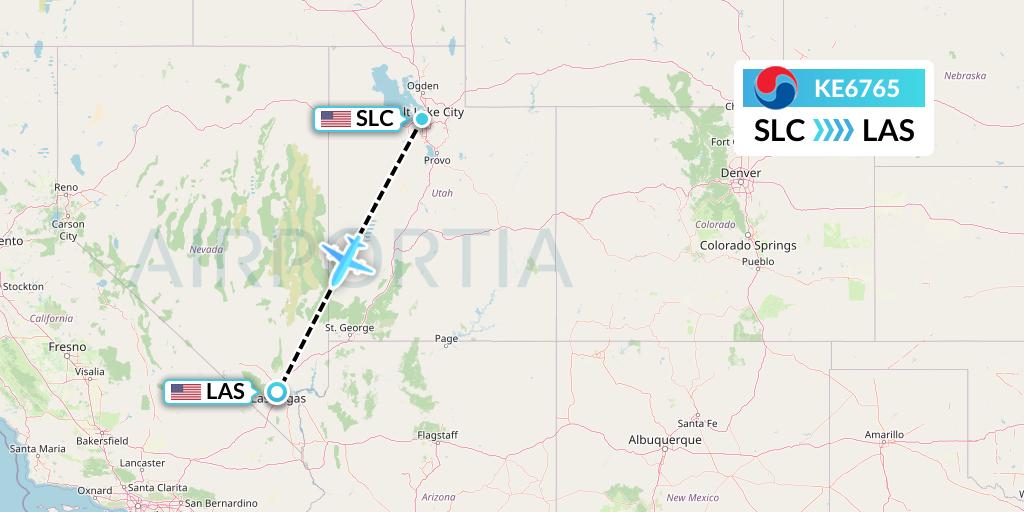 KE6765 Korean Air Flight Map: Salt Lake City to Las Vegas