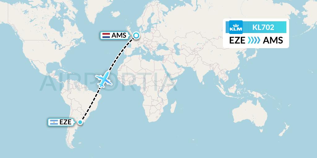 KL702 KLM Flight Map: Buenos Aires to Amsterdam