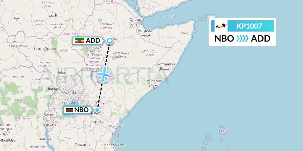 KP1007 ASKY Flight Map: Nairobi to Addis Ababa