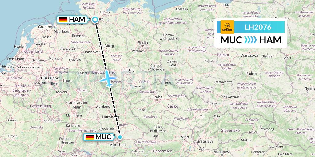 LH2076 Lufthansa Flight Map: Munich to Hamburg