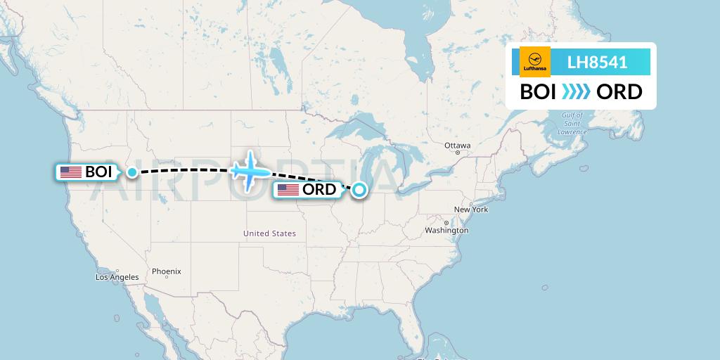 LH8541 Lufthansa Flight Map: Boise to Chicago