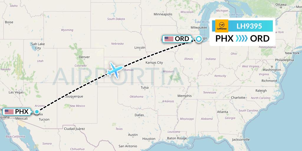 LH9395 Lufthansa Flight Map: Phoenix to Chicago