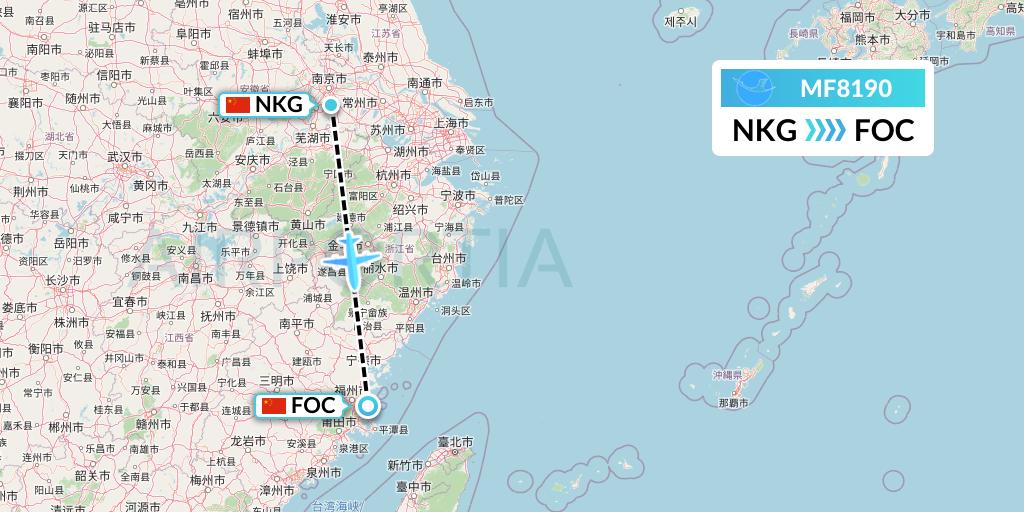 MF8190 Xiamen Airlines Flight Map: Nanjing to Fuzhou