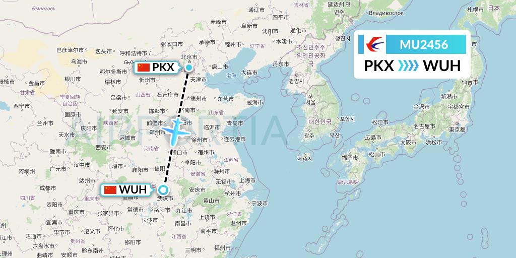 MU2456 China Eastern Airlines Flight Map: Beijing to Wuhan
