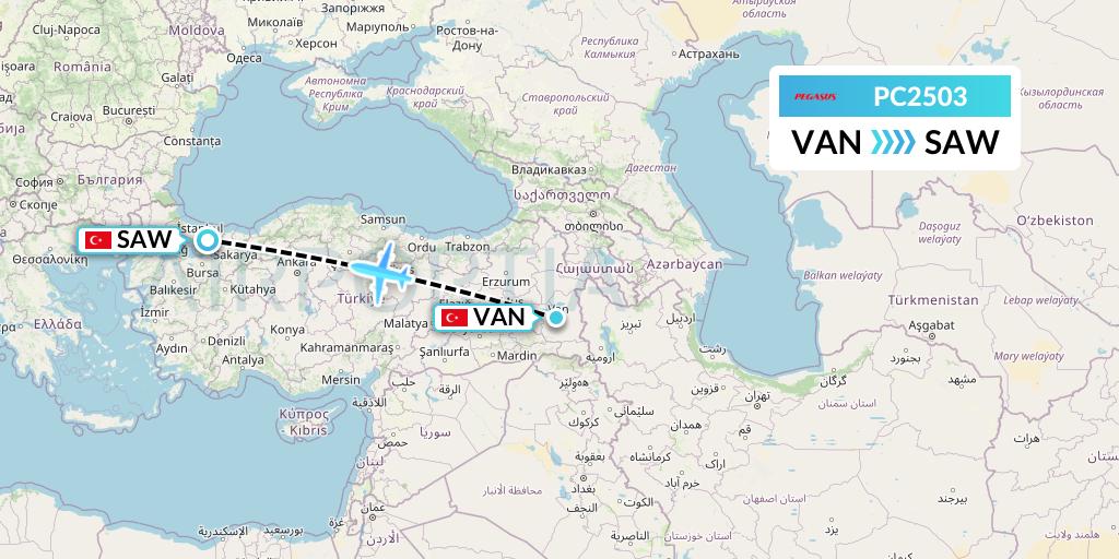 PC2503 Pegasus Airlines Flight Map: Van to Istanbul