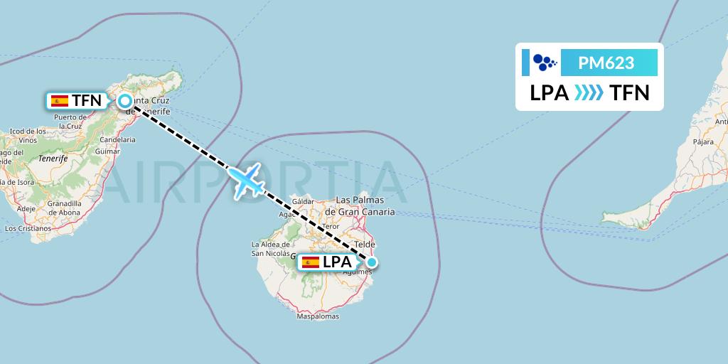 PM623 CanaryFly Flight Map: Las Palmas to Tenerife