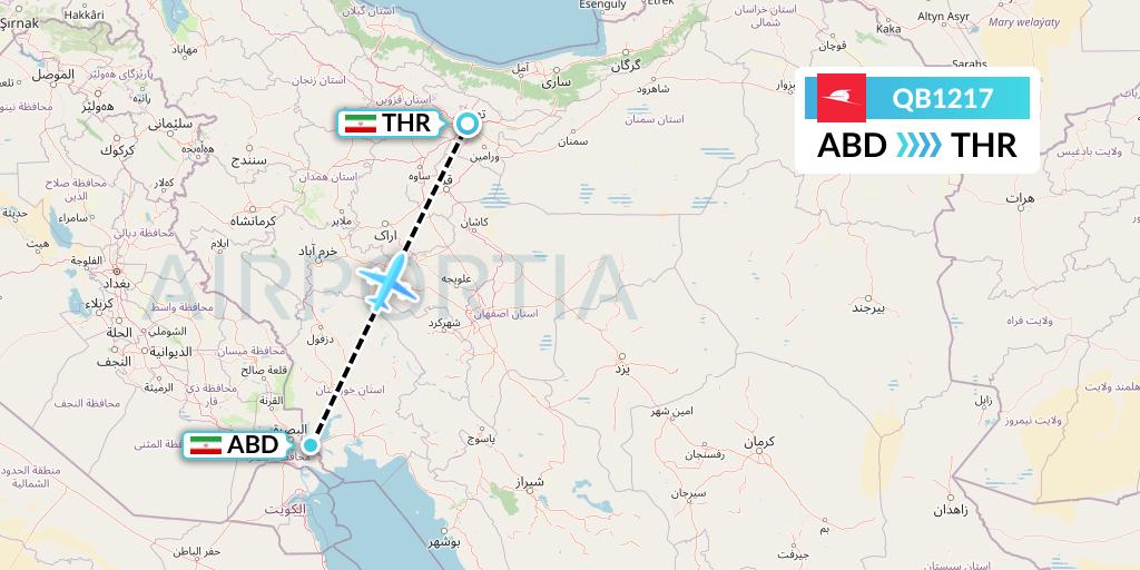 QB1217 Qeshm Airlines Flight Map: Abadan to Tehran