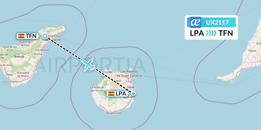 UX2117 Air Europa Flight Map: Las Palmas to Tenerife