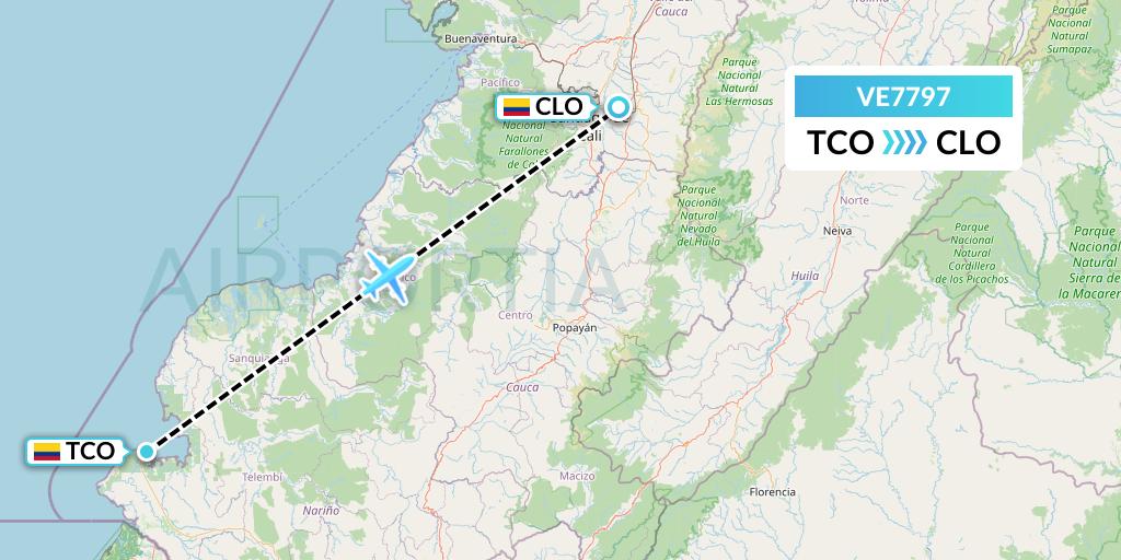 VE7797 Easyfly Flight Map: Tumaco to Cali