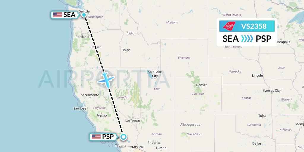 VS2358 Virgin Atlantic Airways Flight Map: Seattle to Palm Springs
