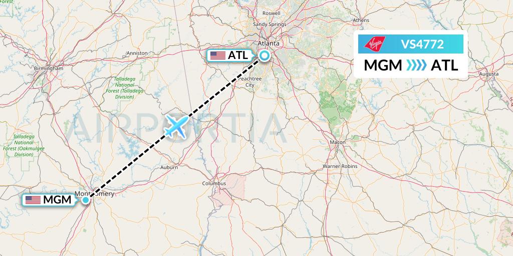VS4772 Virgin Atlantic Airways Flight Map: Montgomery to Atlanta