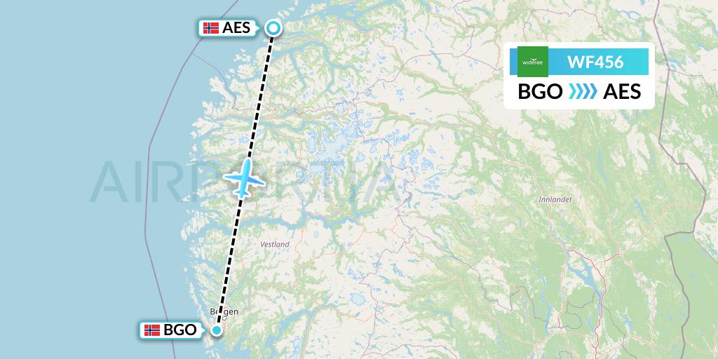 WF456 Wideroe Flight Map: Bergen to Alesund