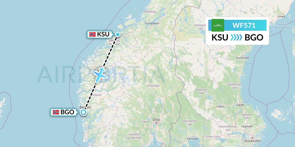 WF571 Wideroe Flight Map: Kristiansund to Bergen