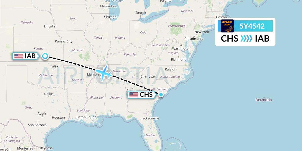 5Y4542 Atlas Air Flight Map: Charleston to Wichita