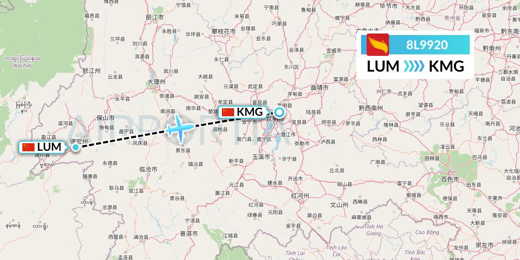 8L9920 Lucky Air Flight Map: Mangshi to Kunming