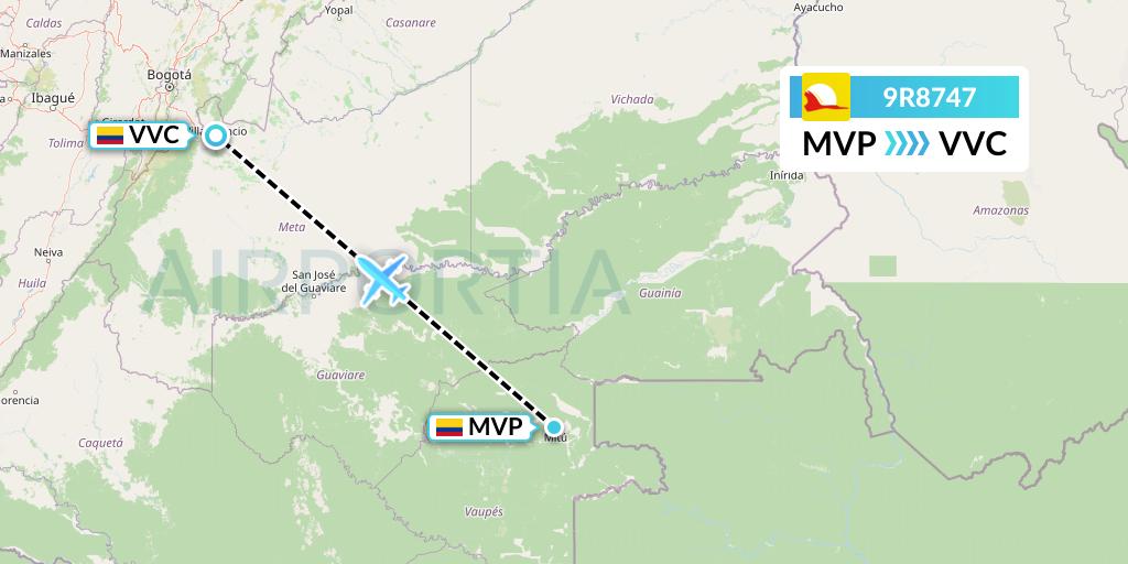 9R8747 Satena Flight Map: Mitu to Villavicencio