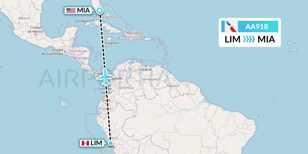 AA918 American Airlines Flight Map: Lima to Miami