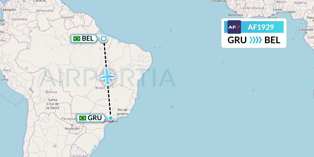 AF1929 Air France Flight Map: Sao Paulo to Belem