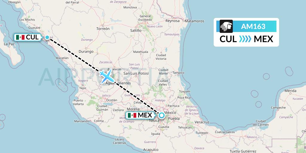 AM163 Aeromexico Flight Map: Culiacan to Mexico City
