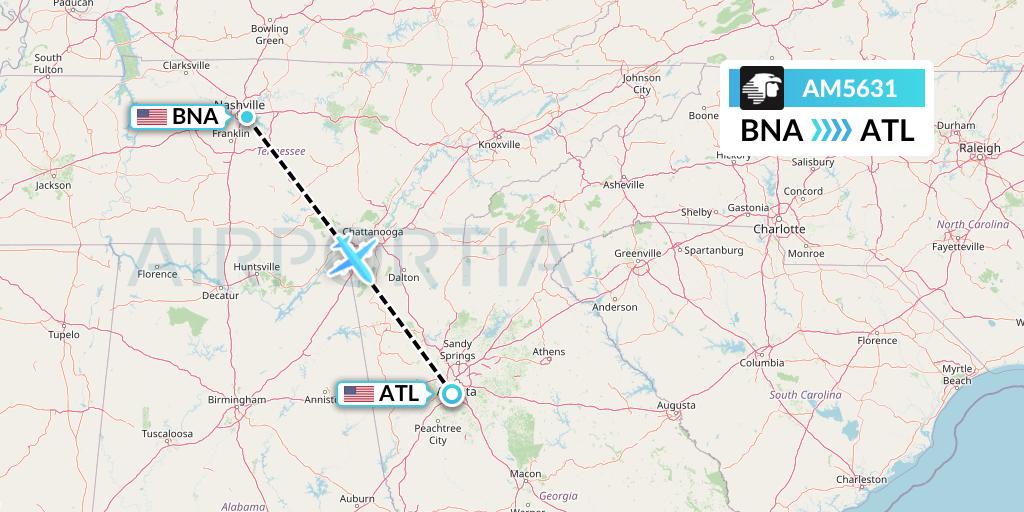 AM5631 Aeromexico Flight Map: Nashville to Atlanta