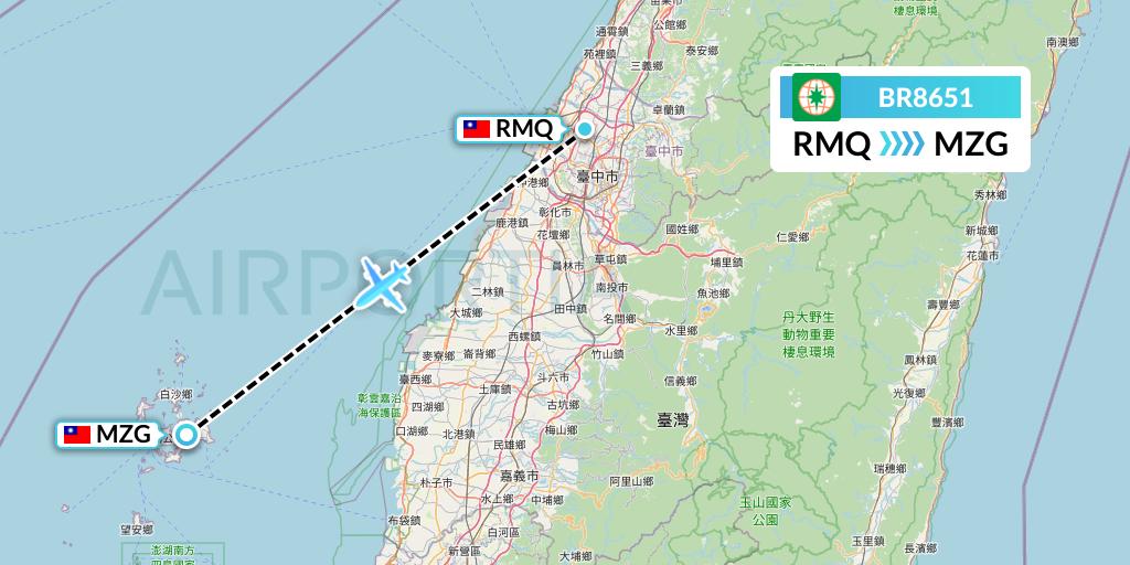 BR8651 EVA Air Flight Map: Taichung to Makung