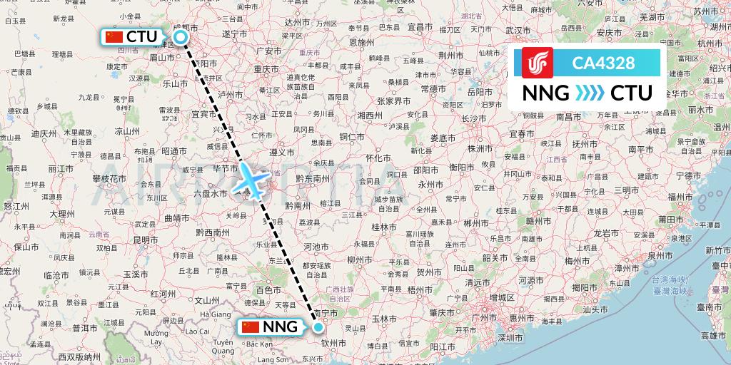 CA4328 Air China Flight Map: Nanning to Chengdu