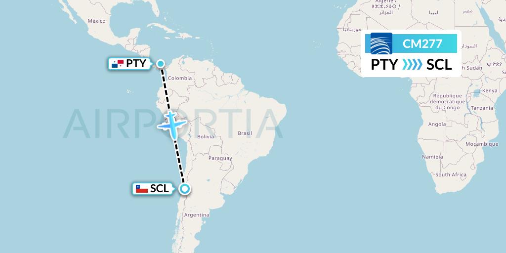 CM277 Copa Airlines Flight Map: Panama City to Santiago