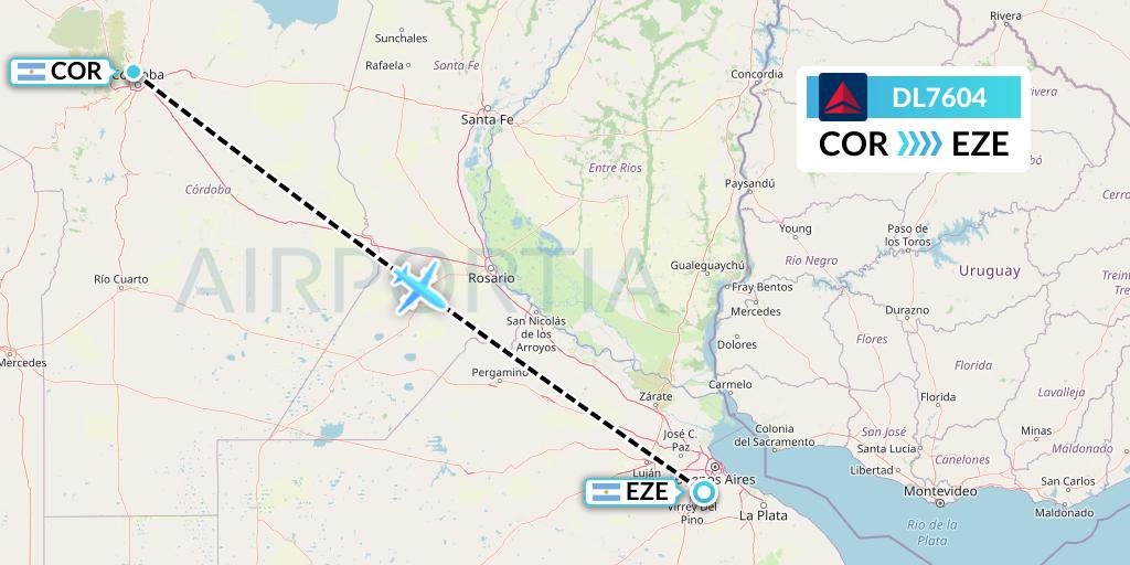 DL7604 Delta Air Lines Flight Map: Cordoba to Buenos Aires