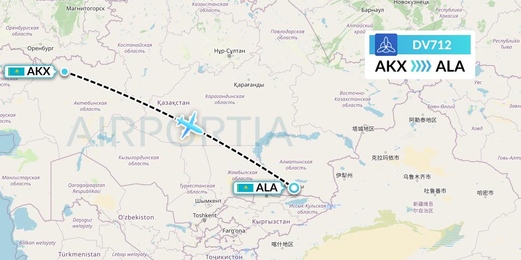 DV712 SCAT Flight Map: Aktobe to Almaty