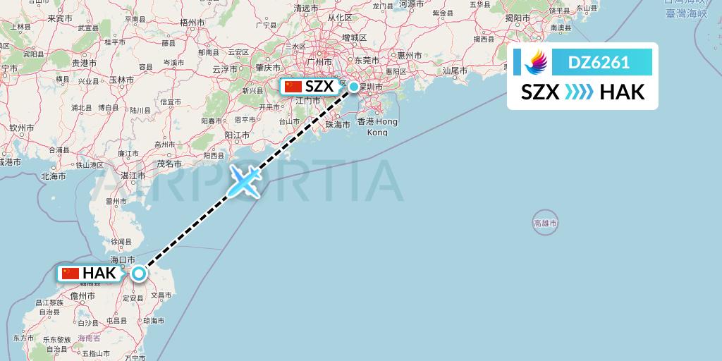 DZ6261 Donghai Airlines Flight Map: Shenzhen to Haikou