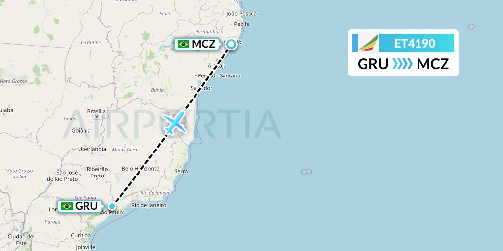 ET4190 Ethiopian Airlines Flight Map: Sao Paulo to Maceio