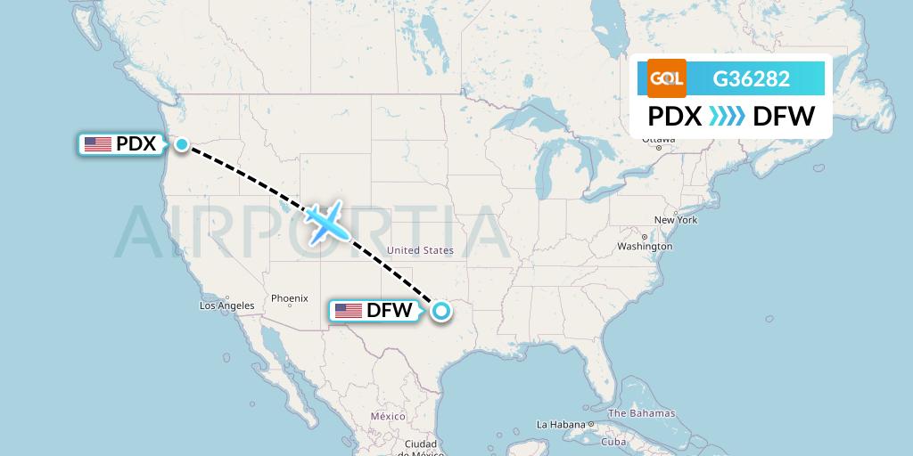 G36282 GOL Transportes Aeros Flight Map: Portland to Dallas