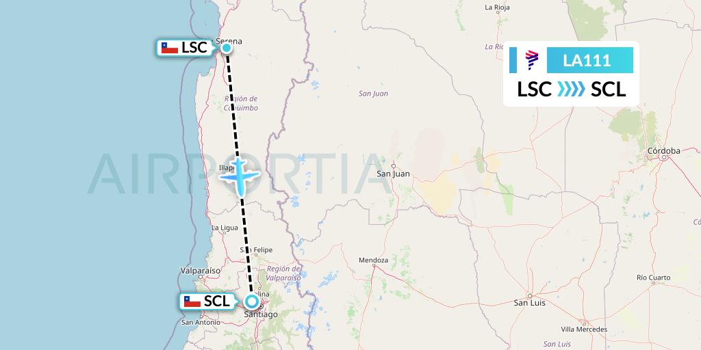 LA111 LAN Airlines Flight Map: La Serena to Santiago