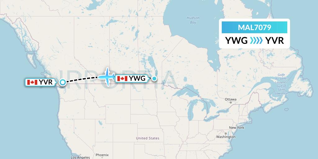 MAL7079 Morningstar Air Express Flight Map: Winnipeg to Vancouver