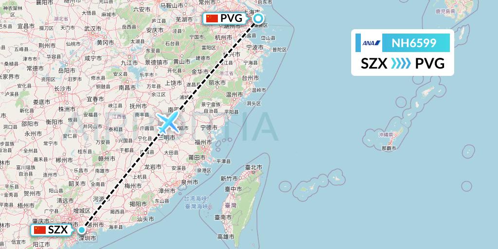 NH6599 All Nippon Airways Flight Map: Shenzhen to Shanghai