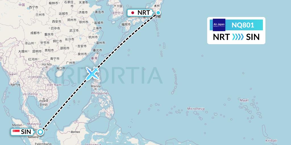 NQ801 Air Japan Flight Map: Tokyo to Singapore