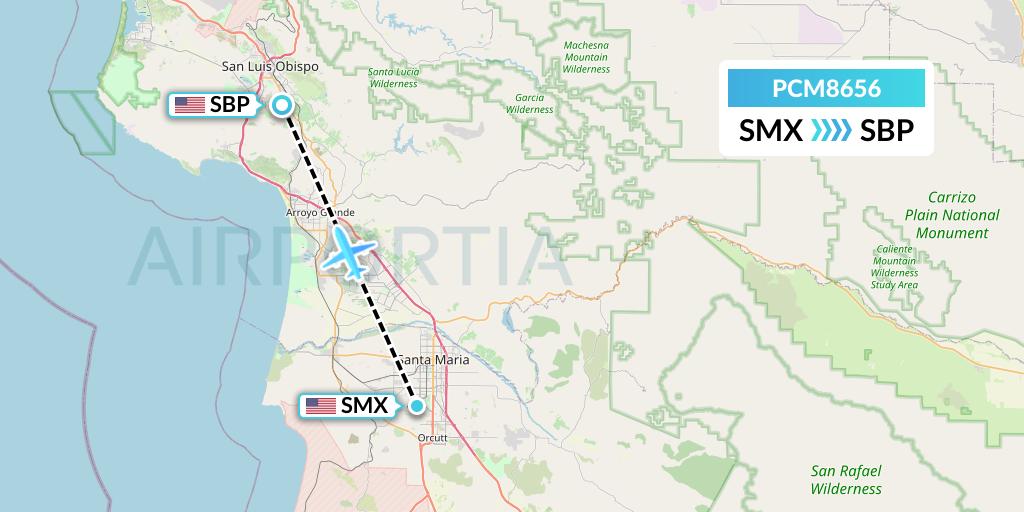 PCM8656 Westair Industries Flight Map: Santa Maria to San Luis Obispo