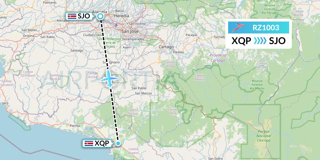 RZ1003 Sansa Airlines Flight Map: Quepos to San Jose