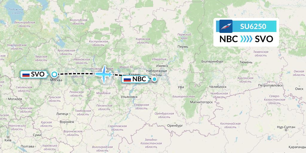 SU6250 Aeroflot Flight Map: Naberezhnye Chelny to Moscow