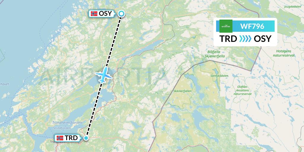 WF796 Wideroe Flight Map: Trondheim to Namsos