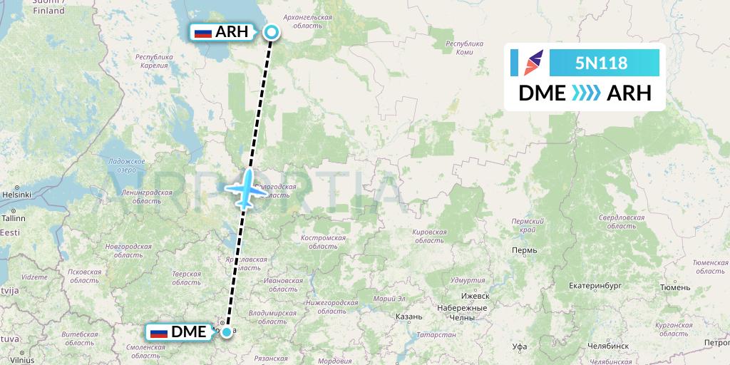 5N118 Nordavia Flight Map: Moscow to Arkhangelsk