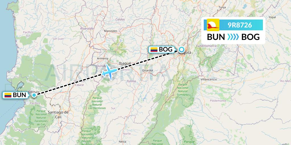 9R8726 Satena Flight Map: Buenaventura to Bogota
