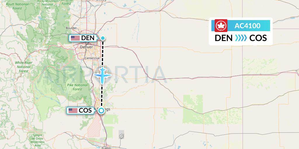 AC4100 Air Canada Flight Map: Denver to Colorado Springs