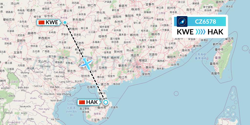 CZ6578 China Southern Airlines Flight Map: Guiyang to Haikou