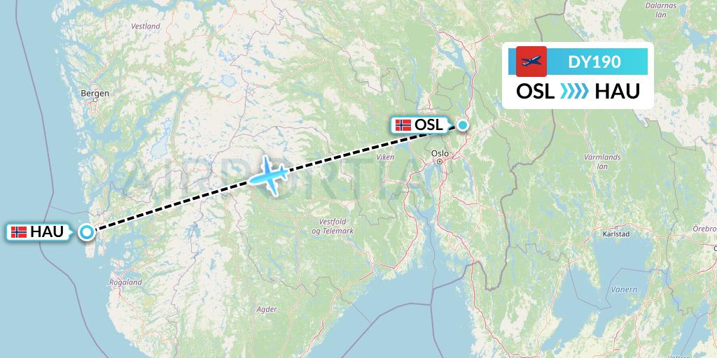 DY190 Norwegian Flight Map: Oslo to Haugesund