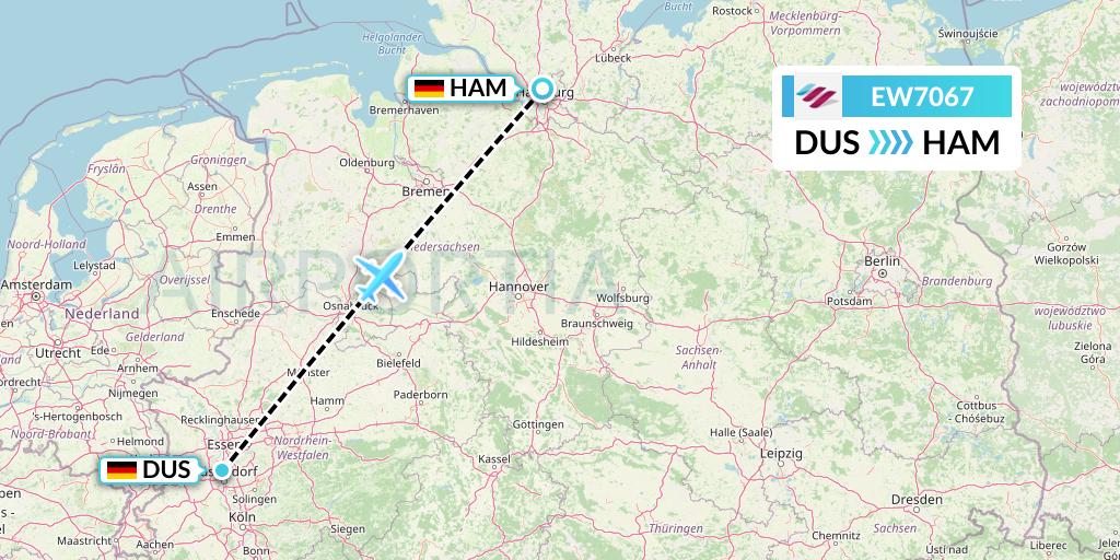 EW7067 Eurowings Flight Map: Dusseldorf to Hamburg