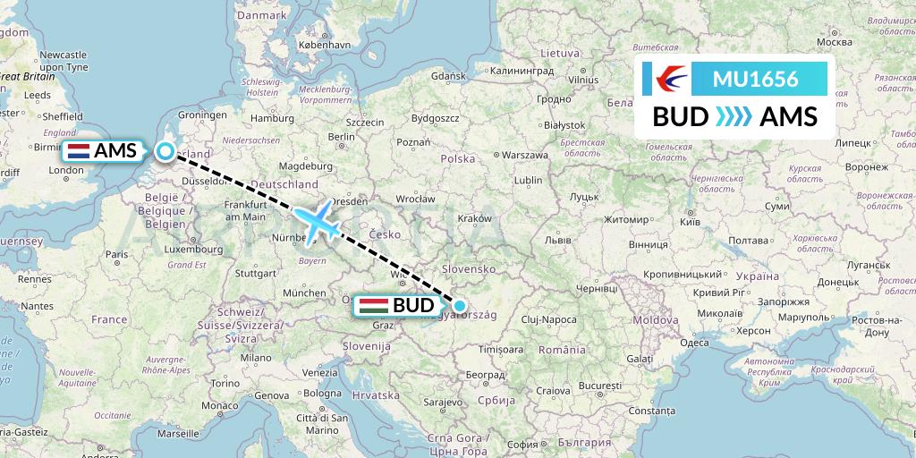 MU1656 China Eastern Airlines Flight Map: Budapest to Amsterdam